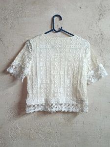 Trendy Lace Crop Top Layered White