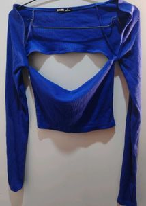 Blue Cut-Out Long Sleeve Crop Top