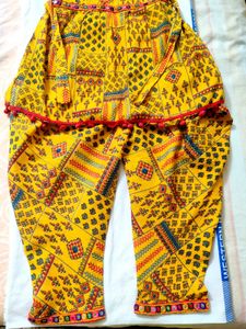 Yellow Printed Kurta Set with Dhoti Pants