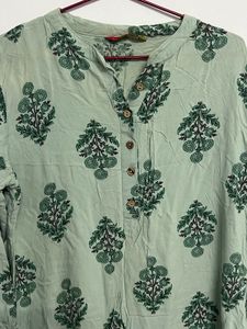 Light Green Printed Cotton Kurta