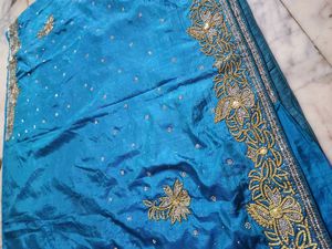 golden Dimond work light blue color Saree