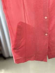 Coral Linen Blend Open Collar Shirt