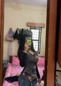 Vintage Y2K Asymmetrical Patchwork Top | Black