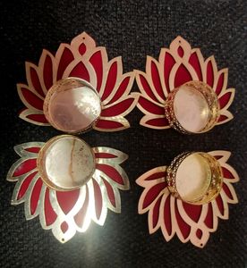 Special For Diawali Home Decor & lighting Lotus Diya With Candle (Pack of 4)
