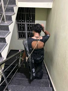 Black Saree with Silver Border