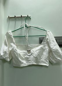 Bershka White Puff Sleeve Crop Top