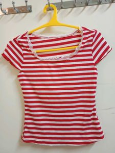 coquette red and white stripes top