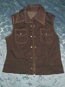 Vintage Brown Sleeveless Shirt Vest