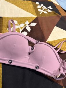 Ribbed Sports Bra with Button Detail