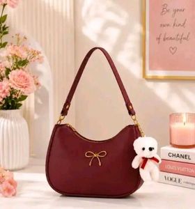 Chic Burgundy Hobo Bag with Charm