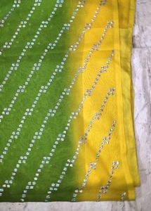 🌼 Stylish Yellow-Green Sequin Saree with Blouse