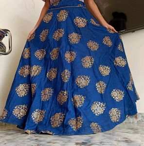 Blue Lehenga With Golden Kurti And Dupatta
