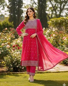 Vibrant Pink Embroidered Kurta Set