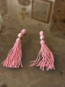 Pink Beaded Tassel Earring