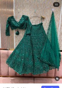 Stunning Emerald Green Sequined Lehenga Choli