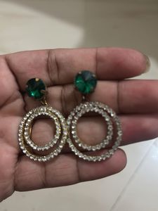 Elegant Emerald &amp; Crystal Hoop Earrings