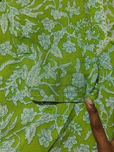 Bright Green Floral Print Kurta