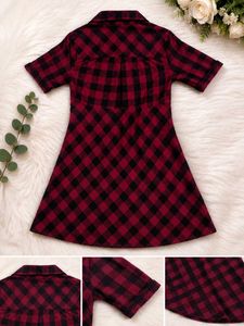 Red Plaid Button-Up Dress