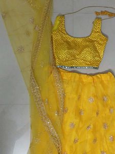 Elegant Yellow Lehenga Choli Set padded