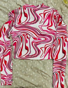 Vibrant Swirl Print Mock Neck Top