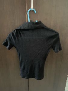 Black Ribbed Polo Top