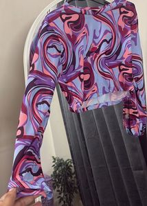 Retro Swirl Print Long Sleeve Crop Top