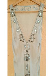 Sheer Flapper Beaded Beige Dress