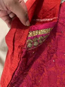 Pink Red Gold Halter Kurti &amp; Dupatta
