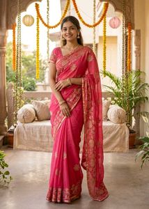 Pink Golden Sequin Saree