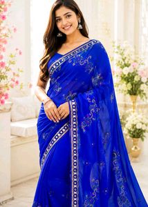 Stunning Royal Blue Embroidered Saree