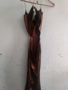 Satin Brown cowl backless Slip Dress
