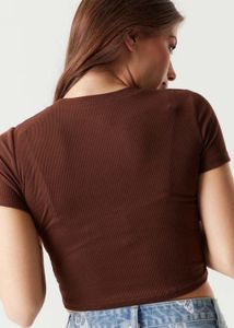 Brown Ribbed Short Sleeve Top