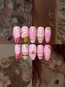 Pink Floral &amp; Pearl Press-On Nail Set