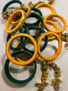 Embellished Silk Bangles with Charms