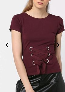 Tally Weijl Goth Corset Burgundy Maroon Tie Up Tee