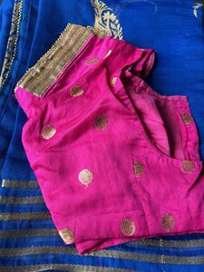 Vibrant Blue Saree with Gold Embroidery
