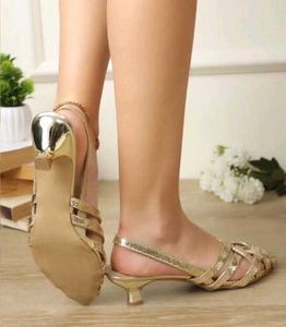 Elegant Gold Woven Slingback Heels