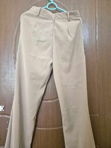 Beige High-Waisted Straight Leg Formal Trousers