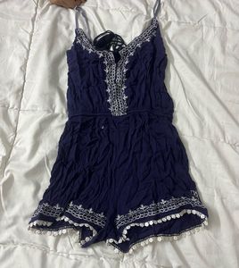 Navy Embroidered Romper