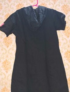 Black Hoodie Dress with Pink Accents
