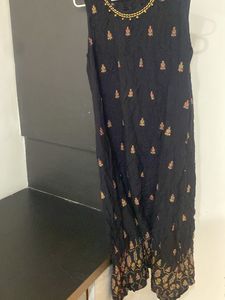 Elegant Black Kurta with Embellished Neckline