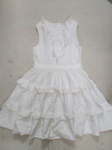 White Ruffled Tiered Broderie Dress