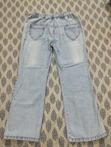 Light Wash Wide Leg Jeans with Embellishments