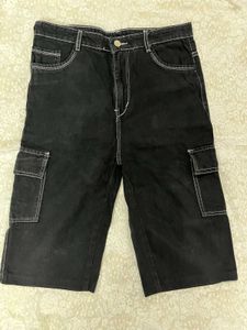 Black Cargo Denim Shorts