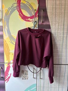 Maroon Cropped  cutout Sweatshirt
