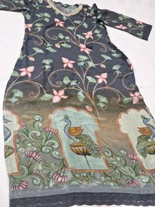 Elegant Black Kurta Set with Peacock Motif