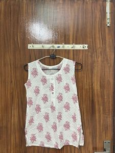 White Kurta with Pink Floral Print