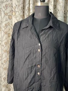 Chic Black Textured Button-Up Blouse
