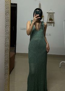 Stappy Openwork Sea Green Sheer Crochet Maxi Dress