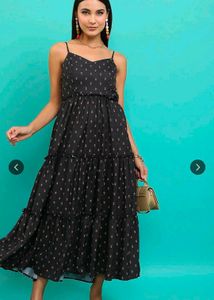 Black Floral Tiered Midi Dress